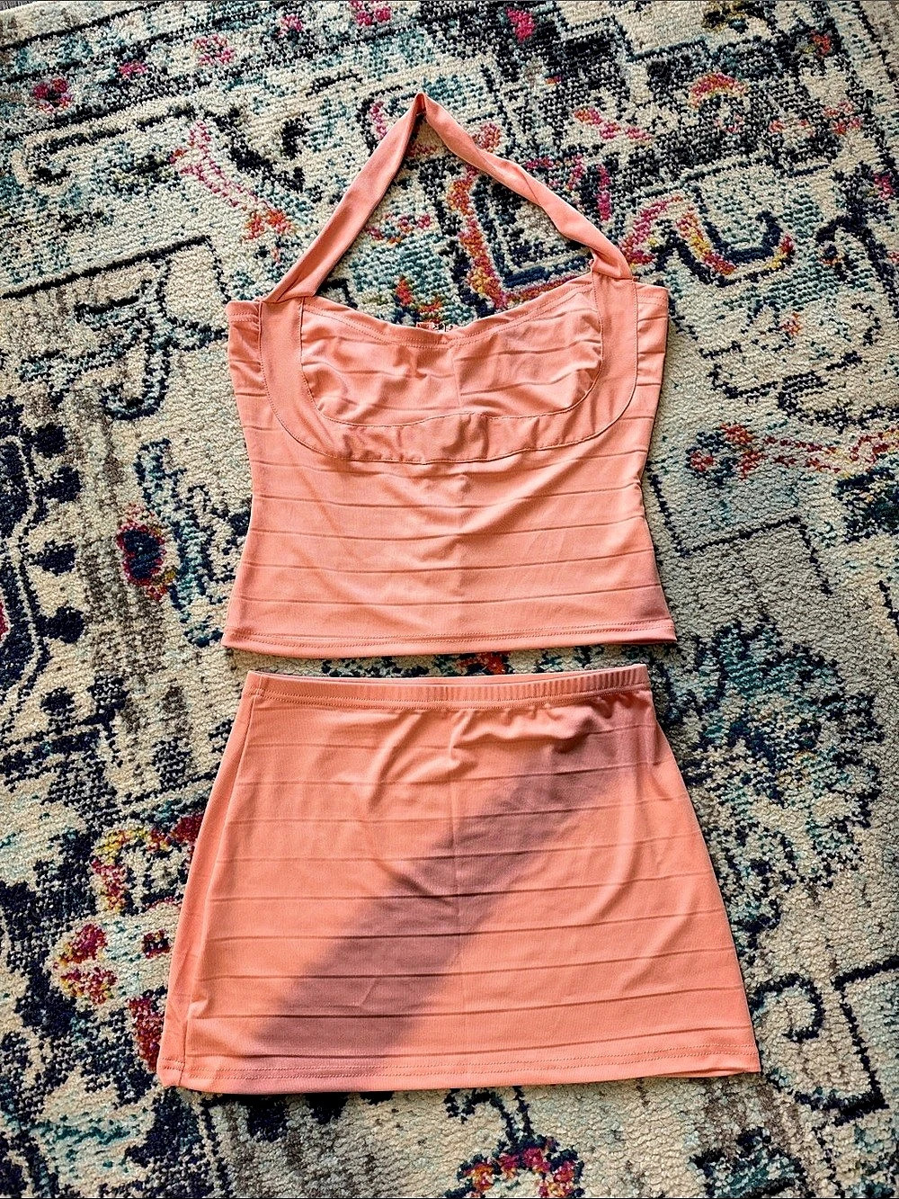Shein Coral Two-Piece Skirt Set Brand New